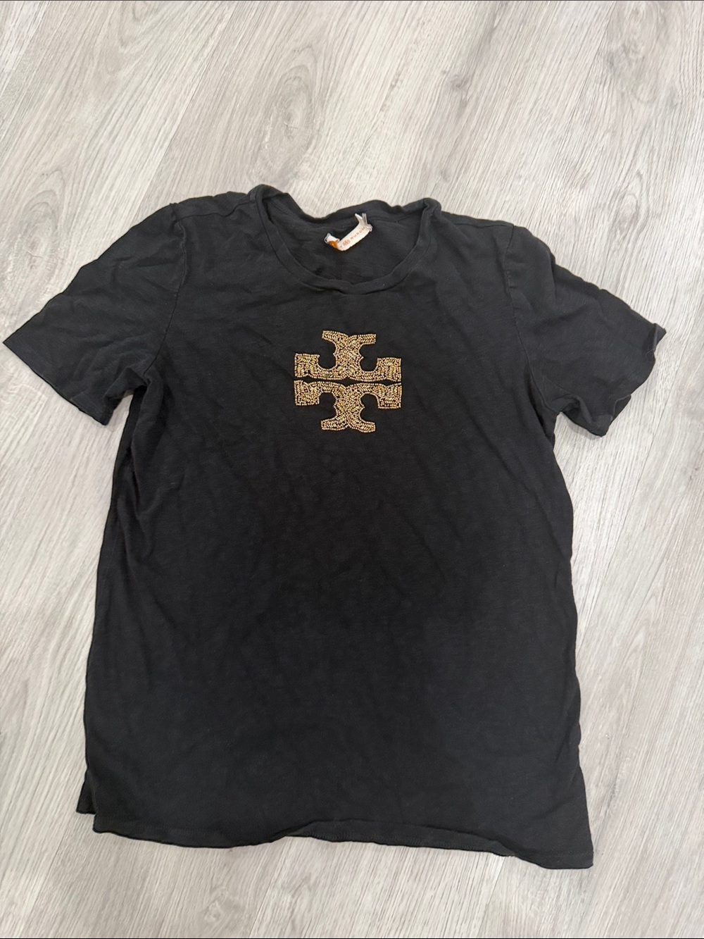 Tory Burch Black Short Sleeve Tee with Gold Logo
